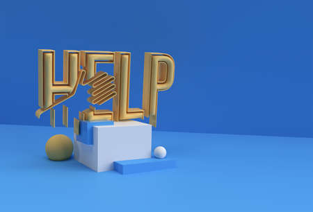 3D Render Help Calligraphic with Human Hand Display Products Advertising. Flyer Poster Illustration...