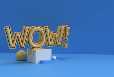 3D Render Wow! Calligraphic with Human Hand Display Products Advertising. Flyer Poster Illustration...