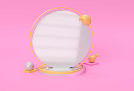 3D Render Scene of Minimal Podium Scene for Display Products Advertising Design.の写真素材