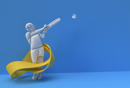 3D Render Concept of Batsman Playing Cricket - Scene for Display Championship Trophy Cup, 3D art Design Poster illustration.の写真素材