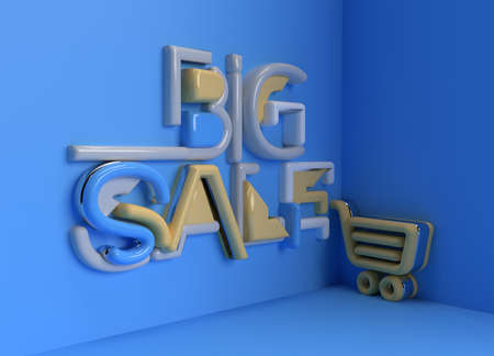 3D Render Big Sale Text. 3D illustration Graphic Design.の写真素材