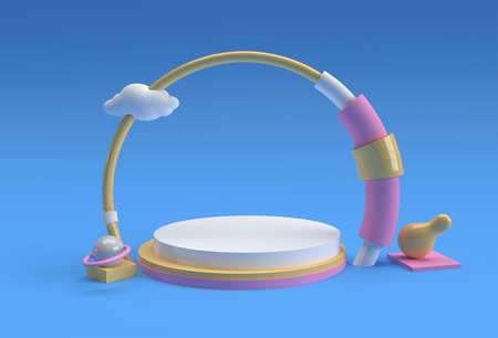 3D Render Scene of Minimal Podium Scene for Display Products Advertising Design.の写真素材