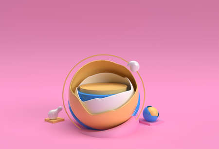 3D Render Broken Ball Scene of Minimal Podium Scene for Display Products Advertising Design.の写真素材