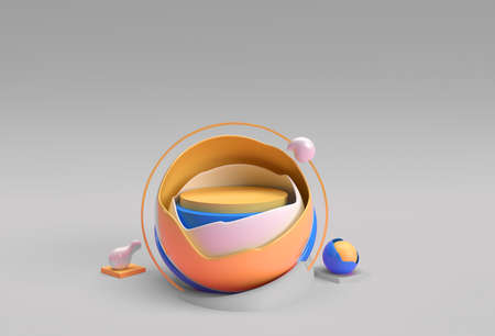 3D Render Broken Ball Scene of Minimal Podium Scene for Display Products Advertising Design.の写真素材