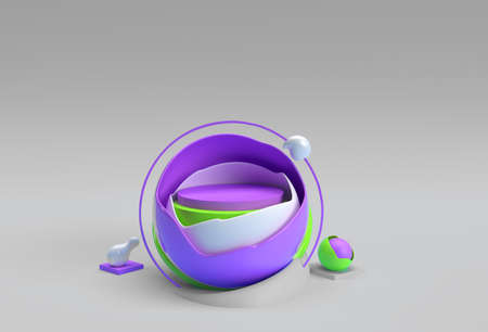3D Render Broken Ball Scene of Minimal Podium Scene for Display Products Advertising Design.の写真素材