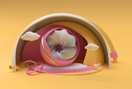 3D Core ball Hemisphere Shell Minimalism Geometry Background. 3d illustration Rendering.の写真素材