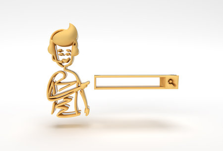 3D Render Man Hand Pointing Finger for Search Bar, Cartoon 3D illustration.の写真素材