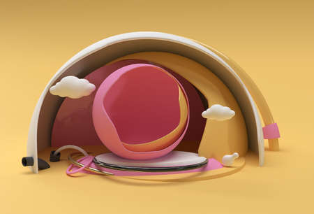 3D Core ball Hemisphere Shell Minimalism Geometry Background. 3d illustration Rendering.の写真素材
