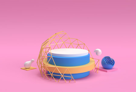3D Render Scene of Minimal Podium Scene for Display Products Advertising Design.の写真素材
