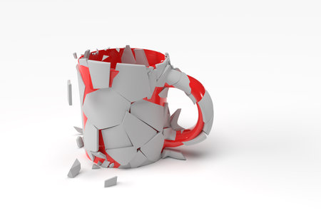 3D Render Broken Realistic Mug Mock Up,  3D illustration Graphic Design.の写真素材