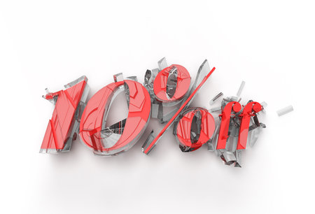 3D Render Abstract Broken 10% Sale OFF Discount Banner 3D Illustration Design.の写真素材