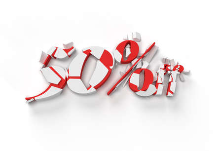 3D Render Abstract Broken 50% Sale OFF Discount Banner 3D Illustration Design.の写真素材