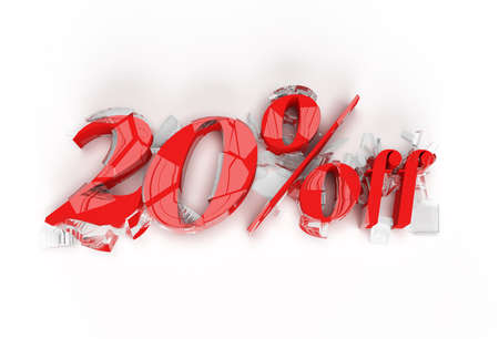 3D Render Abstract Broken 20% Sale OFF Discount Banner 3D Illustration Design.