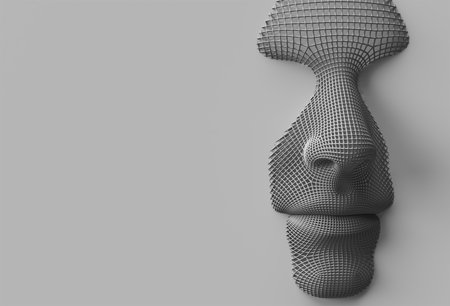 3D Wireframe Rendered Illustration of a Human Face Design.の写真素材