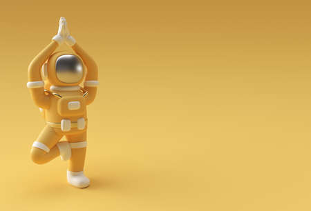 3d Render Spaceman Astronaut Standing a Grateful Namaste Yoga Pose 3d illustration Design.の写真素材