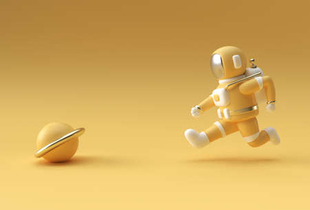 3d Render Spaceman Astronaut Running 3d illustration Design.の写真素材