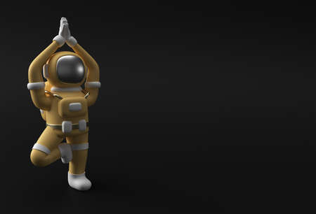 3d Render Spaceman Astronaut Standing a Grateful Namaste Yoga Pose 3d illustration Design.の写真素材
