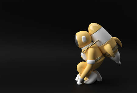 3d Render Spaceman Astronaut Flying with Rocket 3d illustration Design.の写真素材