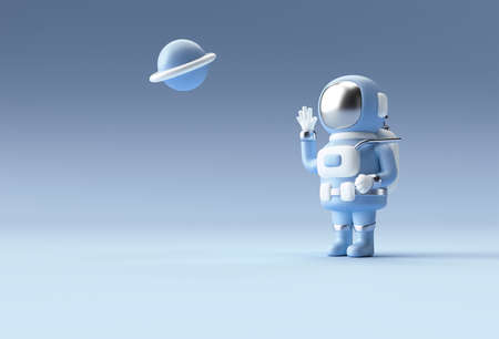 3d Render Spaceman Astronaut Hand Up Gesture 3d illustration Design.の写真素材