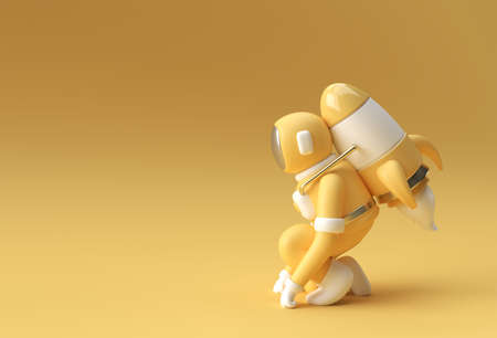 3d Render Spaceman Astronaut Flying with Rocket 3d illustration Design.の写真素材