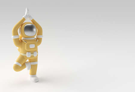 3d Render Spaceman Astronaut Standing a Grateful Namaste Yoga Pose 3d illustration Design.の写真素材
