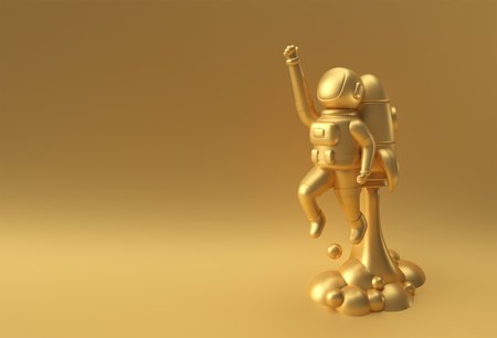 3d Render Spaceman Astronaut Flying with Rocket 3d illustration Design.の写真素材