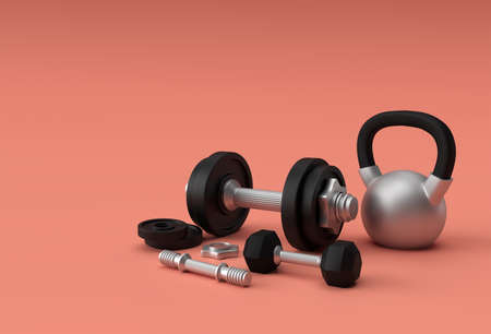 3d Render Dumbbells Set, Realistic Detailed Close Up View Isolated Sport Element of Fitness Dumbbell Design.の写真素材
