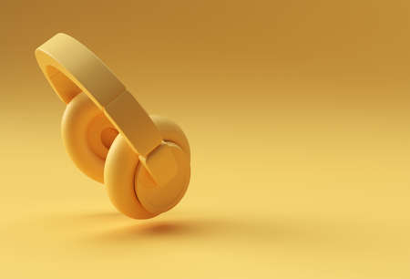 3D Rendering Yellow Headphones isolated on Yellow Background.