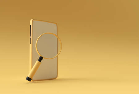 Magnifying glass search network concept smartphone blank screen template. abstract trendy...