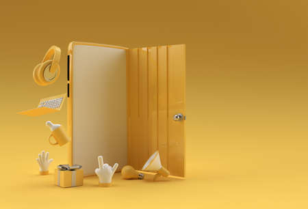 3D Render Open door Symbol of new career, opportunities, business ventures and initiative. Business concept Design.の写真素材