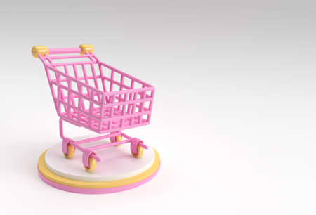 3D Render Shopping Cart Scene of Minimal Podium Scene for Display Products Advertising Design.