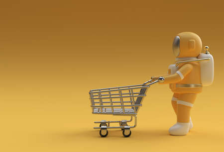 3D Render Astronaut with Shopping Cart Icon illustration Design.の写真素材