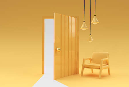 3D Render Open door Symbol of new career, opportunities, business ventures and initiative. Business concept Design.の写真素材