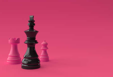 3D Render Realistic Chess king rook and pawns soldier illustration Design.の写真素材