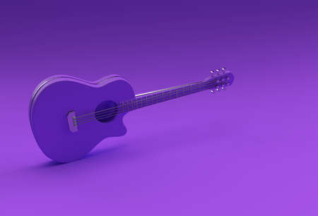 3D Render Acoustic Guitar on Blue background 3d illustration Design.の写真素材