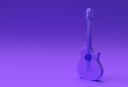 3D Render Acoustic Guitar on Blue background 3d illustration Design.の写真素材
