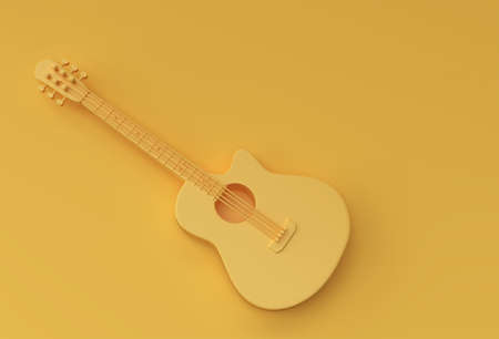 3D Render Acoustic Guitar on yellow background 3d illustration Design.の写真素材