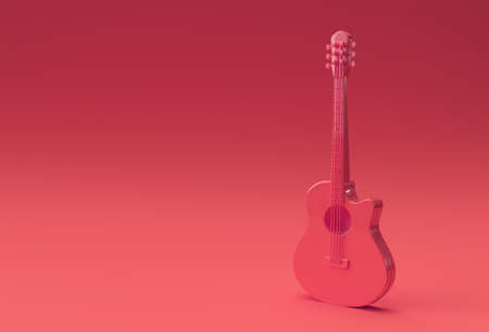 3D Render Acoustic Guitar on Red background 3d illustration Design.の写真素材
