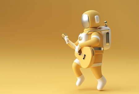 3D Render Astronaut in Playing Guitar 3d illustration Design.の写真素材
