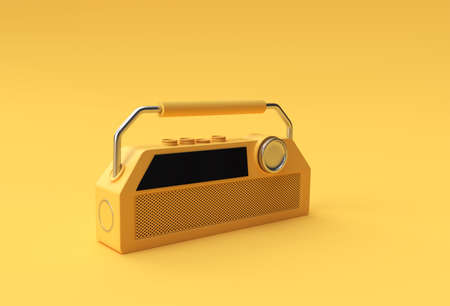 3D render illustration of the old vintage retro style radio receiver isolated on yellow background.の写真素材