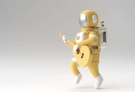 3D Render Astronaut in Playing Guitar 3d illustration Design.の写真素材