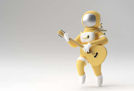 3D Render Astronaut in Playing Guitar 3d illustration Design.の写真素材
