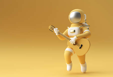 3D Render Astronaut in Playing Guitar 3d illustration Design.の写真素材