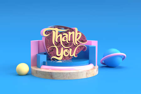 3D Render Thank You Lettering Typographical 3D Flyer Poster Illustration Design.の写真素材