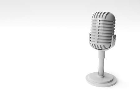 3D Render Retro microphone on short leg and stand, music award model template, karaoke, radio and recording studio sound equipment.の写真素材