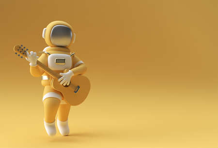 3D Render Astronaut in Playing Guitar 3d illustration Design.の写真素材