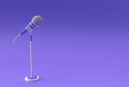 3D Render Retro microphone on short leg and stand, music award model template, karaoke, radio and recording studio sound equipment.の写真素材