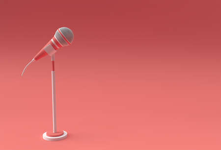 3D Render Retro microphone on short leg and stand, music award model template, karaoke, radio and recording studio sound equipment.の写真素材