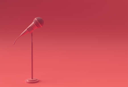 3D Render Retro microphone on short leg and stand, music award model template, karaoke, radio and recording studio sound equipment.の写真素材