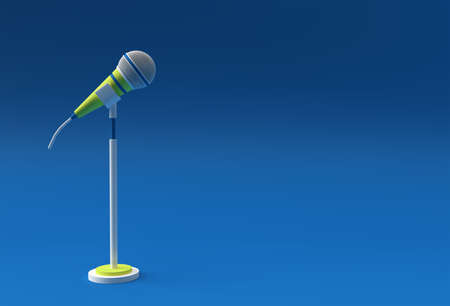 3D Render Retro microphone on short leg and stand, music award model template, karaoke, radio and recording studio sound equipment.の写真素材